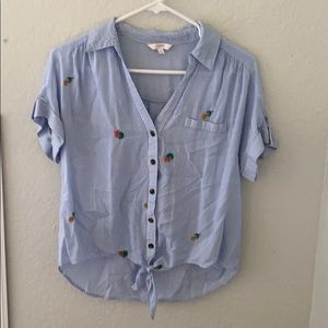 Button up T shirt with stripes